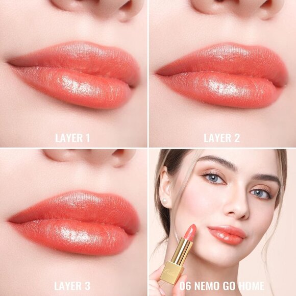 🆕 Metallic Coral Pink Lipstick Lightweight Soft Hydrating Vegan Full-Coverage - Picture 5 of 9